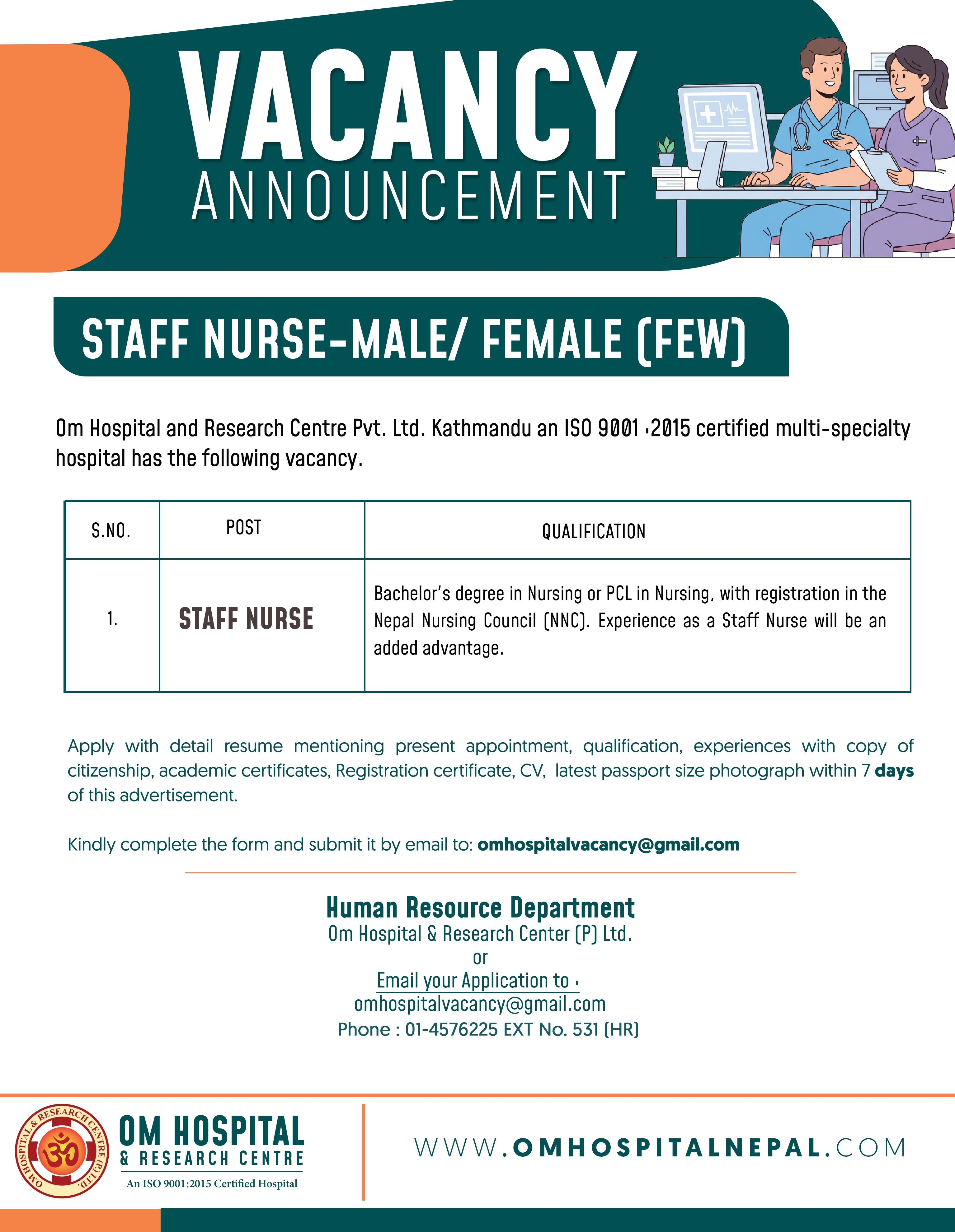 Vacancy Announcement- Staff Nurse